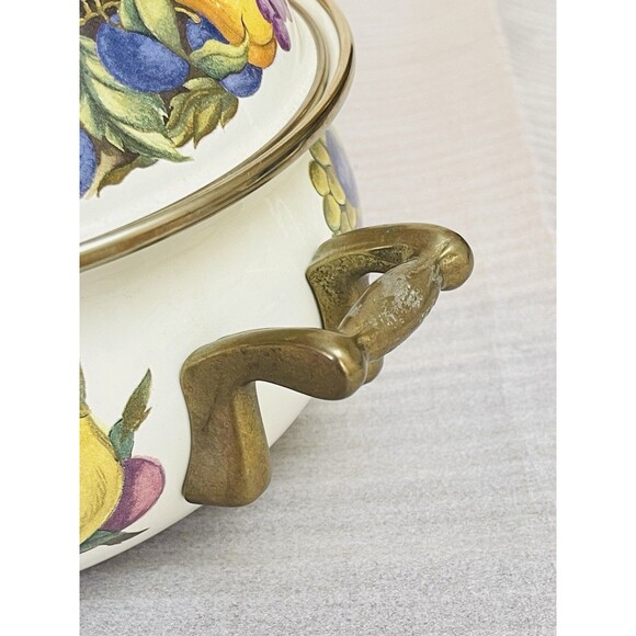 Cornucopia Enamel Dutch Oven Stock Pot 2.5 Qt Brass Handles Fruit Design - Picture 10 of 12